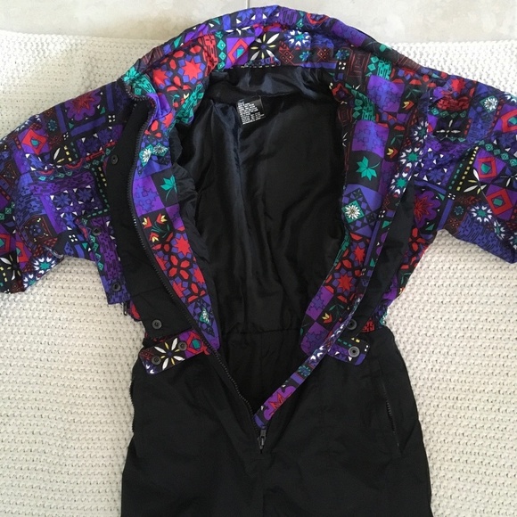 EDELWEIS VINTAGE SKI ONE PIECE SKI OUTFIT / SIZE JUNIOR LG BLACK-MULTICOLORED